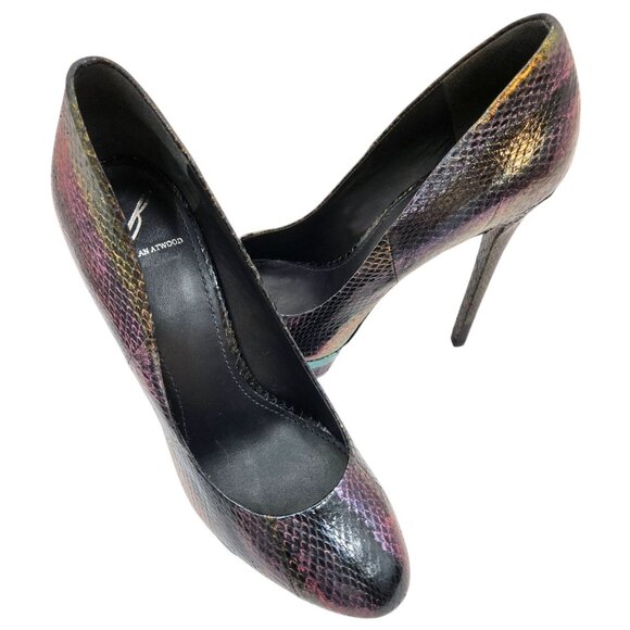 Brian Atwood Ferguson Platform Stiletto Heels Metallic Snake NEW Women's Sz. 8.5 - Picture 1 of 10